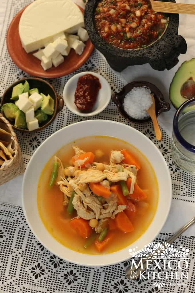 Caldo tlalpeño鸡肉蔬菜汤墨西哥食谱- 3GydF4y2Ba