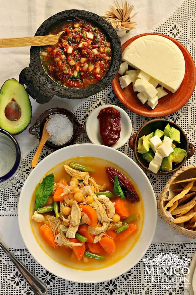 Caldo tlalpeño鸡肉蔬菜汤墨西哥食谱- 4GydF4y2Ba